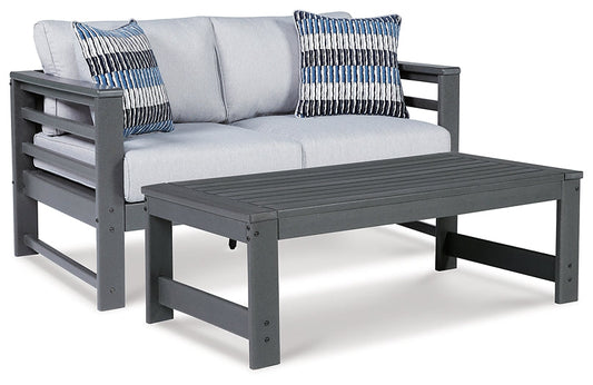 Amora Outdoor Loveseat with Coffee Table Smyrna Furniture Outlet