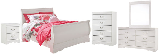 Anarasia Full Sleigh Bed with Mirrored Dresser, Chest and Nightstand Smyrna Furniture Outlet