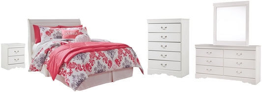 Anarasia Full Sleigh Headboard with Mirrored Dresser, Chest and Nightstand Smyrna Furniture Outlet