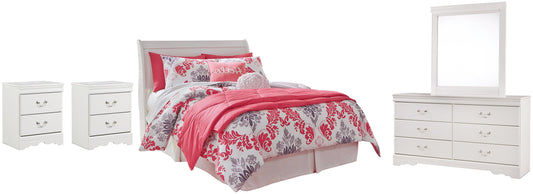 Anarasia Full Sleigh Headboard with Mirrored Dresser and 2 Nightstands Smyrna Furniture Outlet