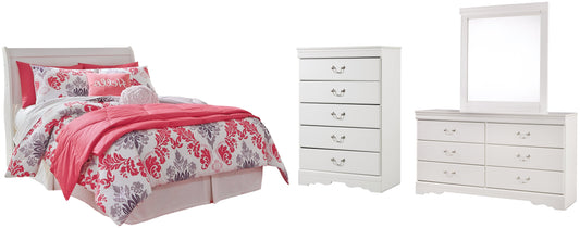 Anarasia Full Sleigh Headboard with Mirrored Dresser and Chest Smyrna Furniture Outlet