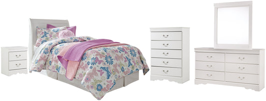 Anarasia Twin Sleigh Headboard with Mirrored Dresser, Chest and Nightstand Smyrna Furniture Outlet