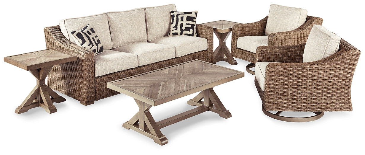 Beachcroft Outdoor Sofa with 2 Lounge Chairs, Coffee Table and End Table Smyrna Furniture Outlet