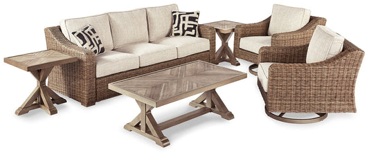 Beachcroft Outdoor Sofa with 2 Lounge Chairs, Coffee Table and End Table Smyrna Furniture Outlet