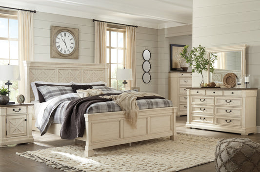 Bolanburg California King Panel Bed with Mirrored Dresser, Chest and Nightstand Smyrna Furniture Outlet