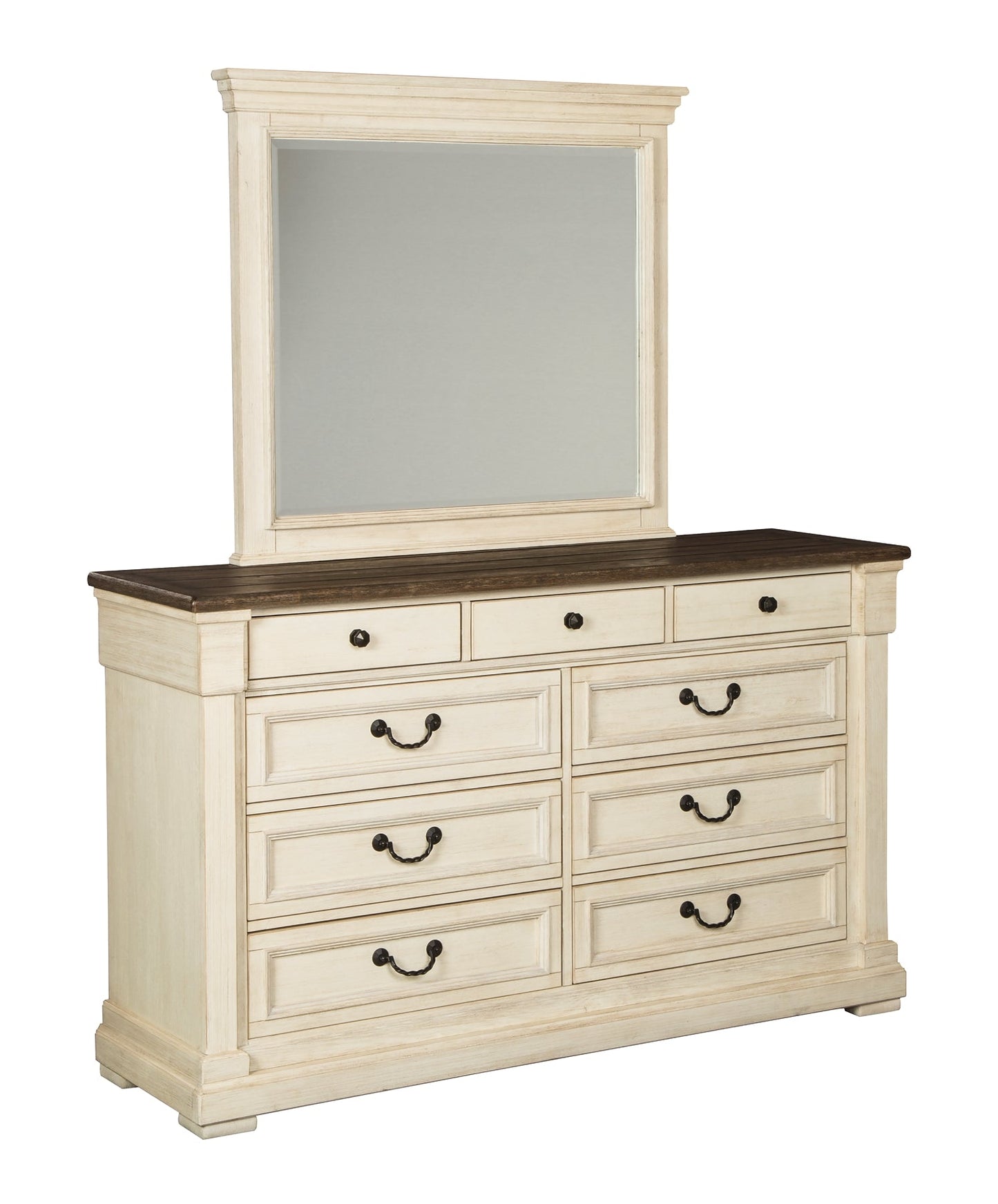 Bolanburg California King Panel Bed with Mirrored Dresser Smyrna Furniture Outlet