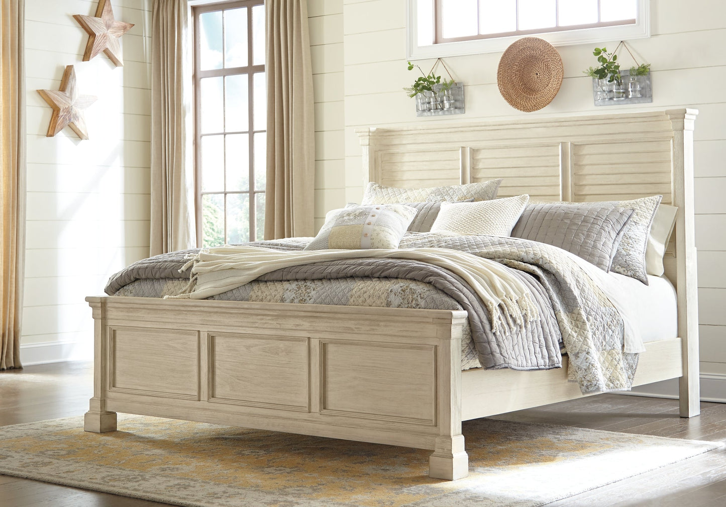 Bolanburg California King Panel Bed with Mirrored Dresser Smyrna Furniture Outlet