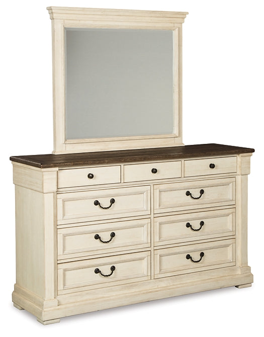 Bolanburg California King Panel Bed with Mirrored Dresser and Chest Smyrna Furniture Outlet