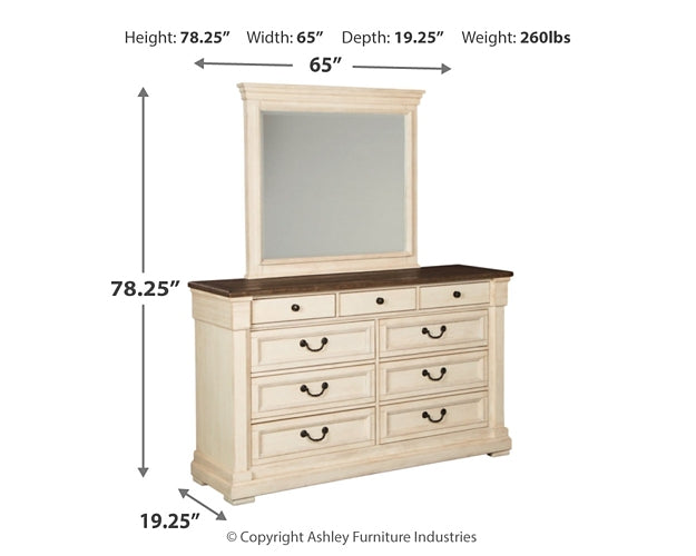 Bolanburg King Panel Bed with Mirrored Dresser Smyrna Furniture Outlet