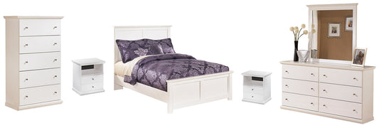 Bostwick Shoals Full Panel Bed with Mirrored Dresser, Chest and 2 Nightstands Smyrna Furniture Outlet
