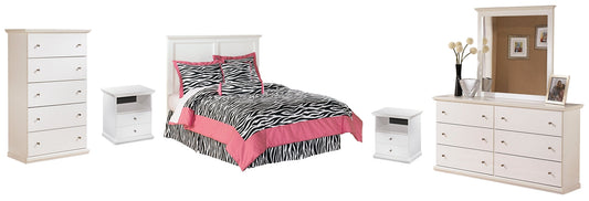 Bostwick Shoals Full Panel Headboard with Mirrored Dresser, Chest and 2 Nightstands Smyrna Furniture Outlet