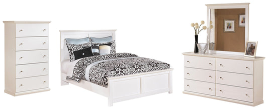 Bostwick Shoals Queen Panel Bed with Mirrored Dresser and Chest Smyrna Furniture Outlet