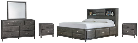 Caitbrook Queen Storage Bed with 8 Storage Drawers with Mirrored Dresser and 2 Nightstands Smyrna Furniture Outlet