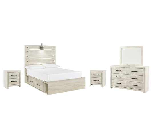 Cambeck Full Panel Bed with 4 Storage Drawers with Mirrored Dresser and 2 Nightstands Smyrna Furniture Outlet
