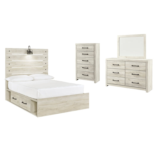 Cambeck Full Panel Bed with 4 Storage Drawers with Mirrored Dresser and Chest Smyrna Furniture Outlet