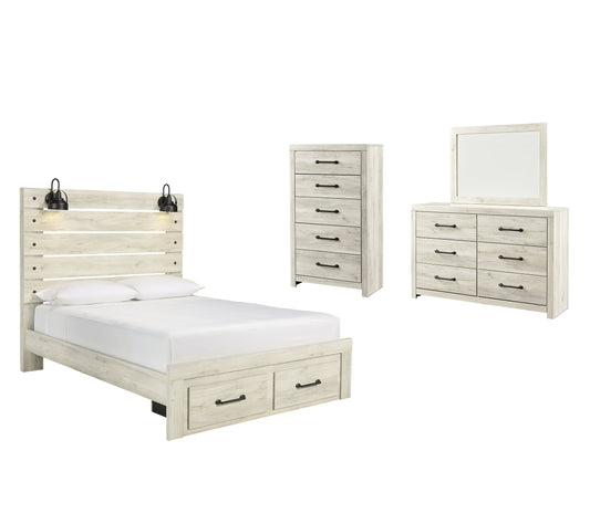 Cambeck Queen Panel Bed with 2 Storage Drawers with Mirrored Dresser and Chest Smyrna Furniture Outlet