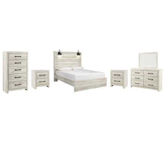 Cambeck Queen Panel Bed with Mirrored Dresser, Chest and 2 Nightstands Smyrna Furniture Outlet