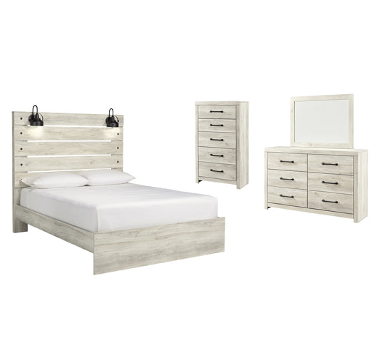 Cambeck Queen Panel Bed with Mirrored Dresser and Chest Smyrna Furniture Outlet