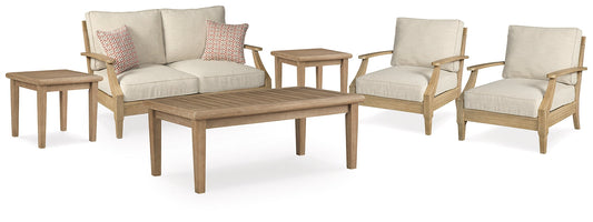 Clare View Outdoor Loveseat and 2 Lounge Chairs with Coffee Table and 2 End Tables Smyrna Furniture Outlet