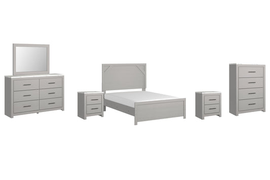 Cottonburg Full Panel Bed with Mirrored Dresser, Chest and 2 Nightstands Smyrna Furniture Outlet