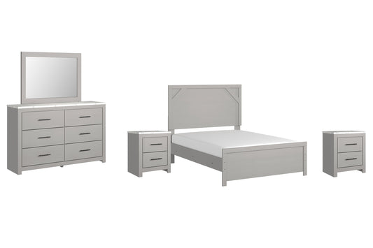 Cottonburg Full Panel Bed with Mirrored Dresser and 2 Nightstands Smyrna Furniture Outlet