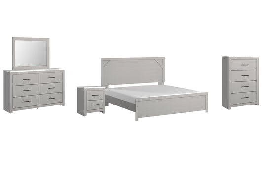 Cottonburg King Panel Bed with Mirrored Dresser, Chest and Nightstand Smyrna Furniture Outlet