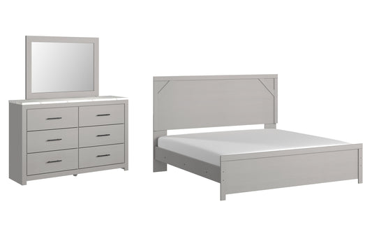 Cottonburg King Panel Bed with Mirrored Dresser Smyrna Furniture Outlet