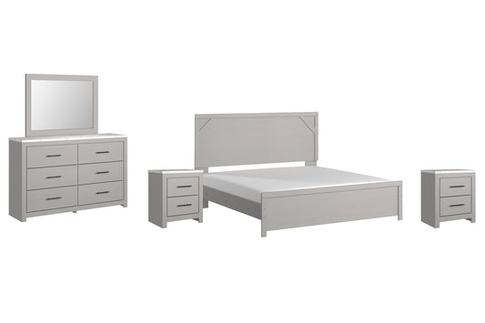 Cottonburg King Panel Bed with Mirrored Dresser and 2 Nightstands Smyrna Furniture Outlet