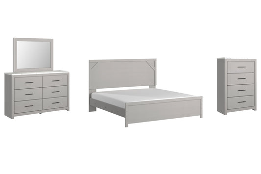 Cottonburg King Panel Bed with Mirrored Dresser and Chest Smyrna Furniture Outlet