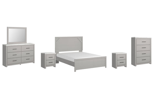 Cottonburg Queen Panel Bed with Mirrored Dresser, Chest and 2 Nightstands Smyrna Furniture Outlet