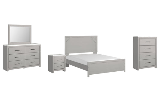 Cottonburg Queen Panel Bed with Mirrored Dresser, Chest and Nightstand Smyrna Furniture Outlet