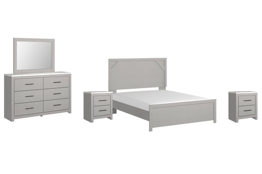 Cottonburg Queen Panel Bed with Mirrored Dresser and 2 Nightstands Smyrna Furniture Outlet