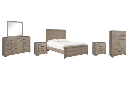 Culverbach Full Panel Bed with Mirrored Dresser, Chest and 2 Nightstands Smyrna Furniture Outlet