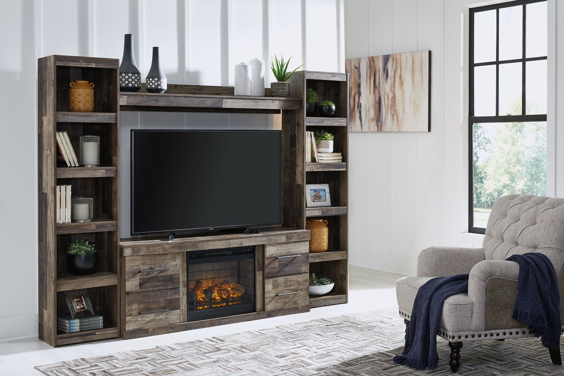 Derekson 4-Piece Entertainment Center with Electric Fireplace Smyrna Furniture Outlet
