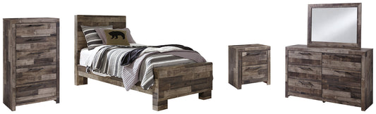 Derekson Twin Panel Bed with Mirrored Dresser, Chest and Nightstand Smyrna Furniture Outlet