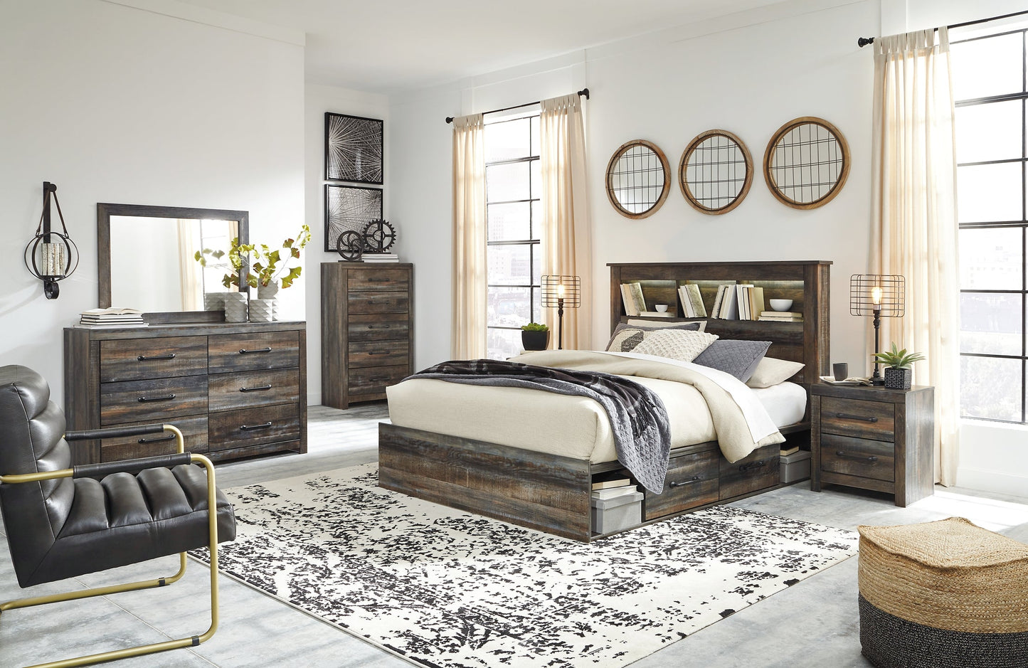 Drystan Queen Bookcase Bed with 4 Storage Drawers Smyrna Furniture Outlet