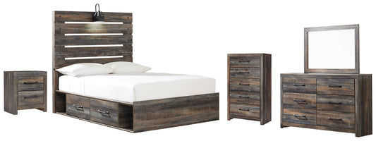 Drystan Twin Panel Bed with 2 Storage Drawers with Mirrored Dresser, Chest and Nightstand Smyrna Furniture Outlet
