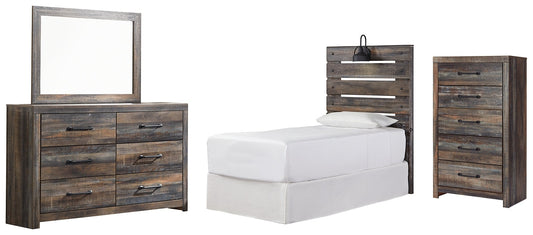 Drystan Twin Panel Headboard with Mirrored Dresser and Chest Smyrna Furniture Outlet