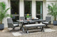 Elite Park Outdoor Dining Table and 4 Chairs and Bench Smyrna Furniture Outlet