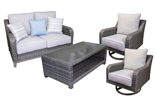 Elite Park Outdoor Loveseat and 2 Lounge Chairs with Coffee Table Smyrna Furniture Outlet