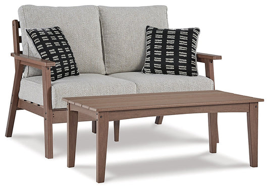 Emmeline Outdoor Loveseat with Coffee Table Smyrna Furniture Outlet