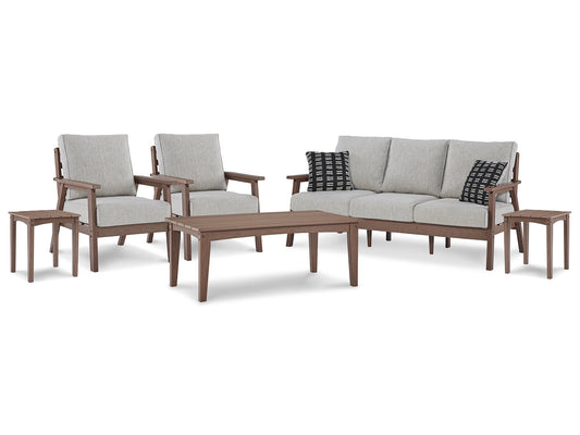 Emmeline Outdoor Sofa and  2 Lounge Chairs with Coffee Table and 2 End Tables Smyrna Furniture Outlet