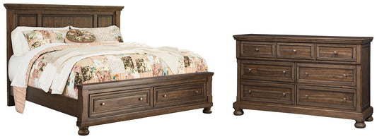 Flynnter Queen Panel Bed with 2 Storage Drawers with Dresser Smyrna Furniture Outlet