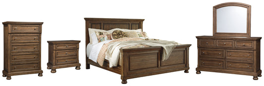 Flynnter Queen Panel Bed with Mirrored Dresser, Chest and Nightstand Smyrna Furniture Outlet