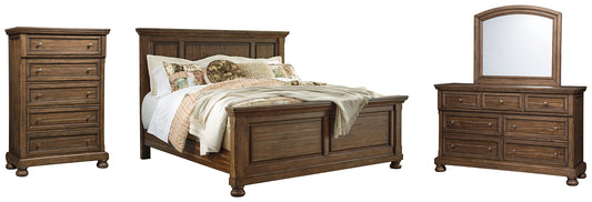 Flynnter Queen Panel Bed with Mirrored Dresser and Chest Smyrna Furniture Outlet