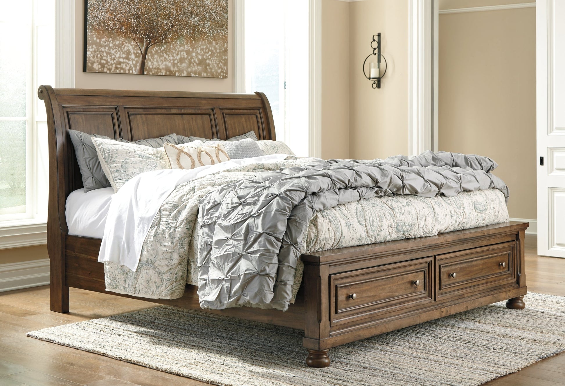 Flynnter Queen Sleigh Bed with 2 Storage Drawers with Dresser with Dresser Smyrna Furniture Outlet