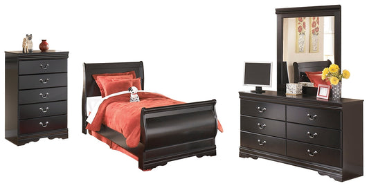Huey Vineyard Twin Sleigh Bed with Mirrored Dresser and Chest Smyrna Furniture Outlet