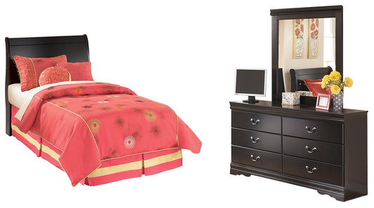 Huey Vineyard Twin Sleigh Headboard with Mirrored Dresser Smyrna Furniture Outlet