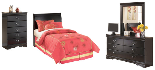 Huey Vineyard Twin Sleigh Headboard with Mirrored Dresser and Chest Smyrna Furniture Outlet