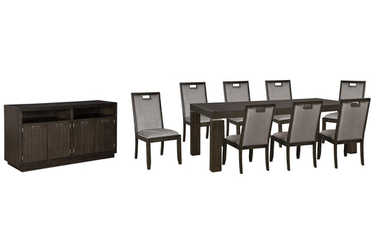 Hyndell Dining Table and 8 Chairs with Storage Smyrna Furniture Outlet